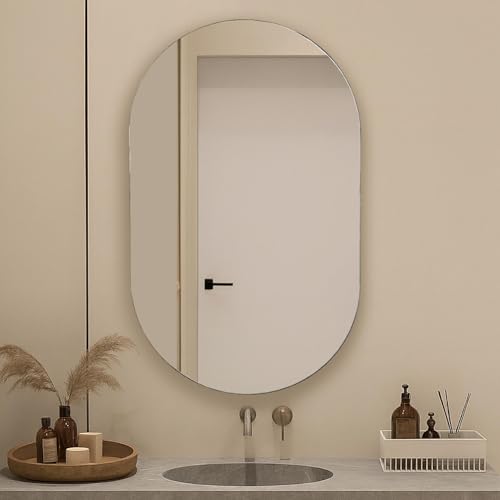 baanio Eclisse - Espejo Baño Ovalado 60x100 | Espejo de Cristal de 4 mm, Plata Ecológica y Fácil Instalación | Montaje Horizontal o Vertical | Diseño Moderno