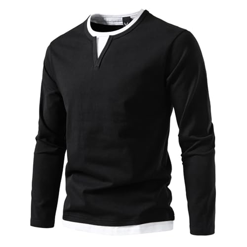 Men's T-Shirt, Fake Two-piece Double-Layer V-Neck Autumn Style
