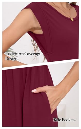 Image of DB MOON Womens 2026 Maxi Dresses Empire Waist Long Summer Dress Casual Cap Short Sleeve Sundress with Pockets