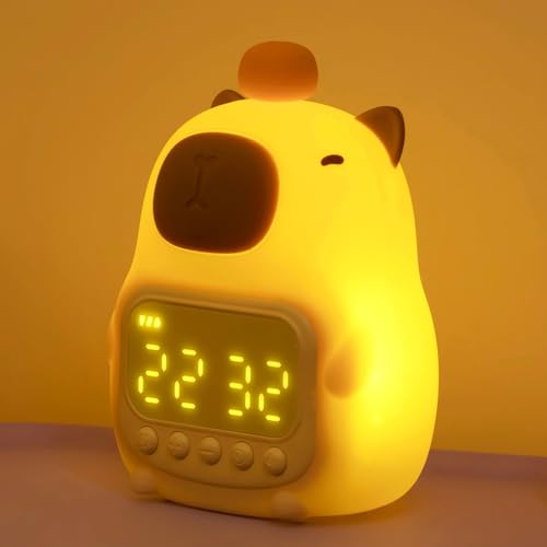 Image of Capybara Alarm Clock with Night Light for Kids - Silicone Cute Alarm for Bedrooms, Bedside Alarm Clock with 2 Alarms, Snooze, 12/24H Display, Timing & Dimming, Tabletop Bedside Clock for Children