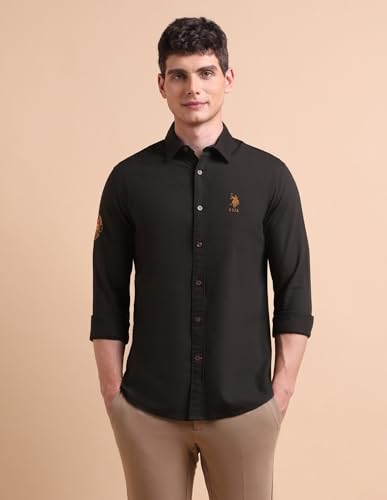 Image of U.S. POLO ASSN. Solid Tailored Fit Shirt for Men - 100% Cotton, Breathable & Comfortable, Full Sleeves Casual Shirt for Men