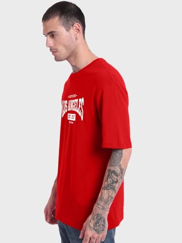 Image of LEOTUDE Half Sleeve Oversized Cottonblend Round Neck Drop Shoulder Printed Men's T-Shirt (Color Black)