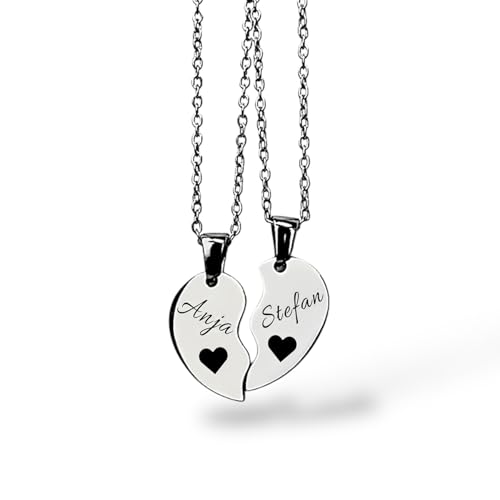 Herz Halskette für Paare mit Gravur | personalisiert mit Name, Datum, Spruch | Damen, Herren, Freundin, Verliebte | Kette verstellbar 45 cm, wasserfest mit Rückseite Herz Halskette für Paare mit Gravur | personalisiert mit Name, Datum, Spruch | Damen, Herren, Freundin, Verliebte | Kette verstellbar 45 cm, wasserfest mit Rückseite
