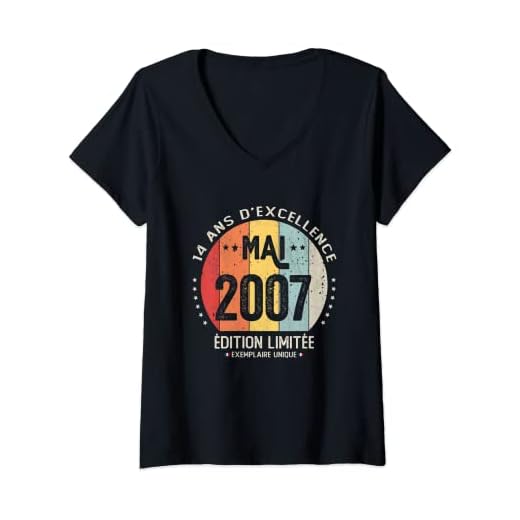 Mujer 14 años, cumpleaños, niño, niña, regalo de mayo de 2007. Camiseta Cuello V