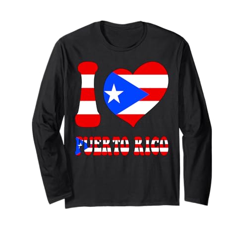 Bonito gráfico en Forma de corazón con la Bandera de «I Love Puerto Rico I Love San Juan» Manga Larga