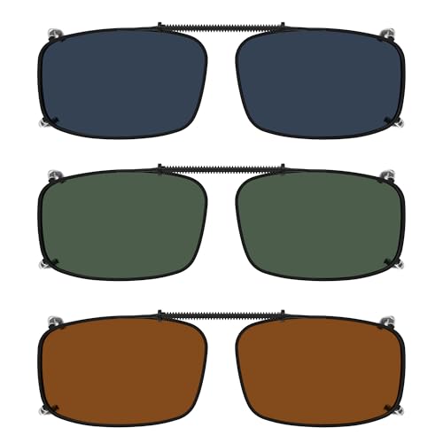 Image of Eyekepper 3-pack Polarized Clip on Sunglasses With Spring Draw Bar Grey /Brown /Green Lens 54 * 34MM