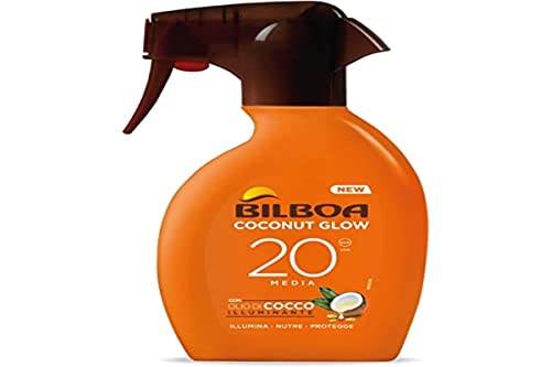 Bilboa, Trigger Solar Coconut Glow SPF 20, Spray de protección solar con aceite de coco y vitamina E, luz para la piel, protección solar, impermeable, 250 ml