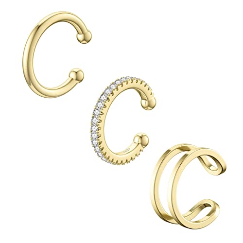 SEVENWELL 14K Gold Ear Cuff No Piercing Adjustable Cartilage Earrings 925 Sterling Silver Ear Clip Fake Earrings