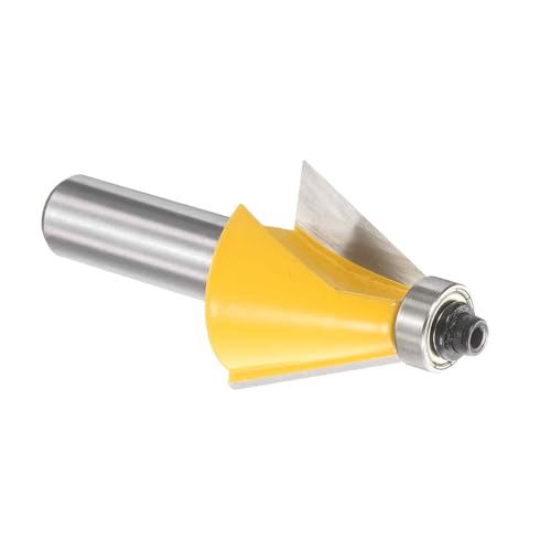 Image of HARFINGTON 22.5 Degree Chamfer Router Bit 1 /2 Inch Shank 1 inch Cutting Length Carbide Tip with Bearing for Woodworking Milling Cutter Tool, Yellow