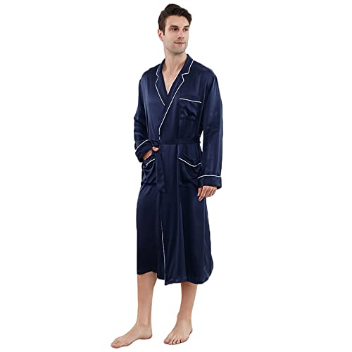 Mulberry Silk Robe for Men Silk Robe with Long Sleeve Lightweight Silk Bathrobe for Men Valentine's Day Gifts - Main Image