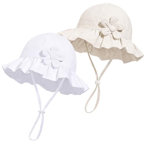 Image of Baby Girl Wide Brim Bucket Hats with UPF 50+ Outdoor Adjustable Beach Hat with Sun Hat
