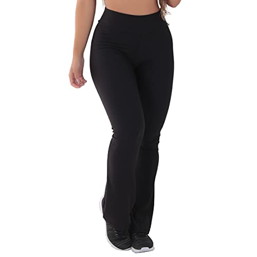Kit com 2 Leggings Feminina Flares Suplex Cós Alto Click Mais Bonita (XG, Preto)