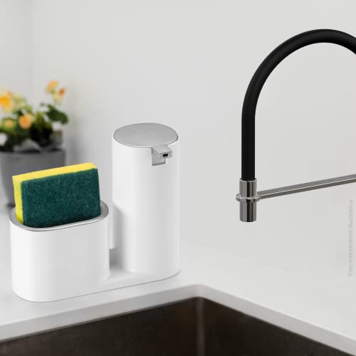 Dispenser para Detergente e Bucha, 320ml, Branco com Cromado, Arthi