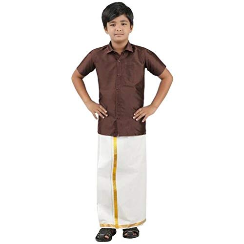 SJS-Boys Pure Cotton Dhoti/Silk Shirt for Traditional Look (Coffee Maroon, 1-2 years) - Image 2 thumbnail