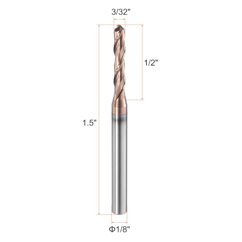 Image of HARFINGTON Ball Nose End Mill 2 Flute 3 /32 inch Diameter 1 /8 inch Shank Tungsten Carbide TICN Coated Spiral CNC Router Bits 1 /2 inch Cutting Length Single End Ball for Carving Engraving Grinding