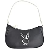 Concept One Playboy Shoulder Bag, Women's Purse Handbag with Rhinestone Carry Strap and Bunny Logo, Black