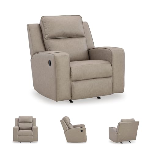 Image of Signature Design by Ashley Faux Leather Rocker Recliner Chair, Pebble Gray