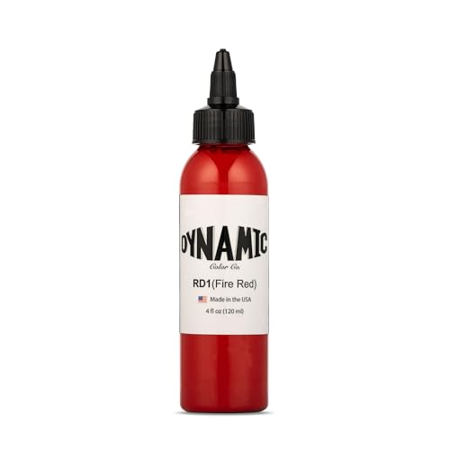 Image of Dynamic Color Fire Red Tattoo Ink, Made in USA Since 1990, 4 oz | Sterilized and lot-numbered for full traceability; established American brand trusted by artists worldwide