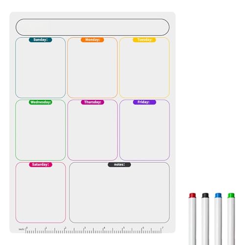 A4 Weekly Planner Whiteboard Magnetic Whiteboard for Fridge with 4Pcs Dry Pens Small Meal Planner Magnetic Dry Erase Fridge Calendar for Daily Memo Routines Meal and Planning