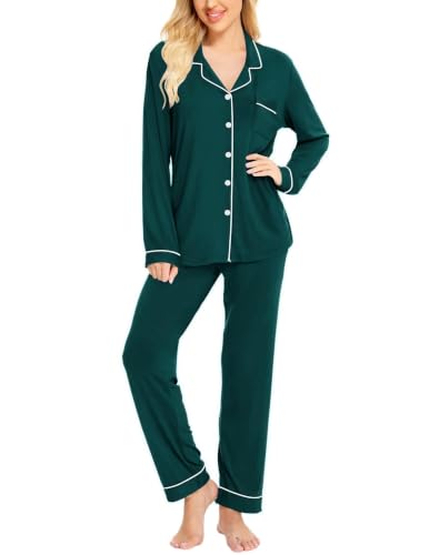 Image of SWOMOG Womens Pajamas Set Long Sleeve Sleepwear Button Down Nightwear Soft Cotton Pj Lounge Sets