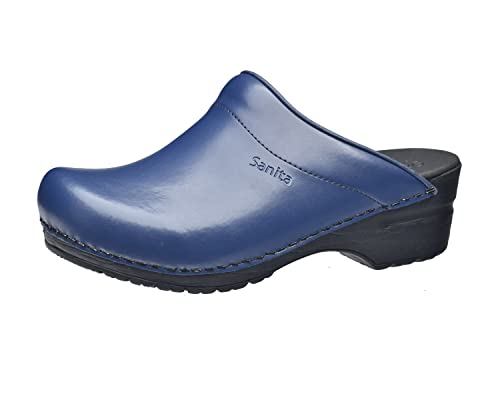 Sabots ouvert Sanita Sonja PU en bleu faits main pour femme confort anatomique