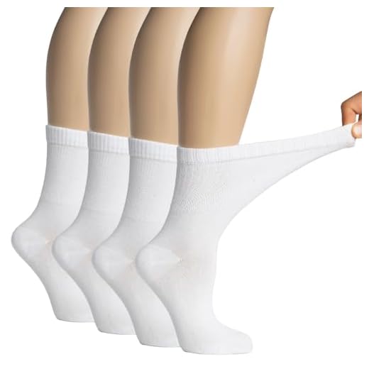 Hugh Ugoli Women's Bamboo Diabetic Crew Socks, Thin, Loose Fit, Soft, Wide Stretchy, Seamless Toe, 4 Pairs, White, Shoe Size: 6-9
