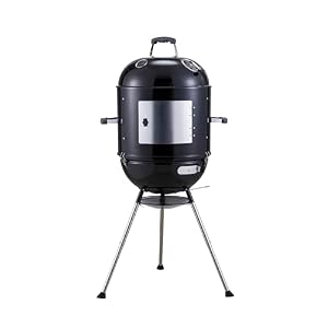 Megamaster 4 in 1 Vertical Smoker Charcoal Grill with Adjustable Air Vent Built In Temperature Gauge 600 SQ In Cooking Area Storage Rack BBQ Grill for Camping Picnics and More 810 36014