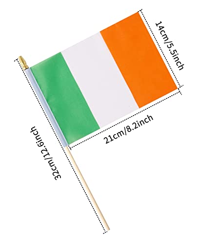 Ckexin 25Pack Small Ireland Flag Handheld Mini Irish Flag on Stick 5x8 Inch