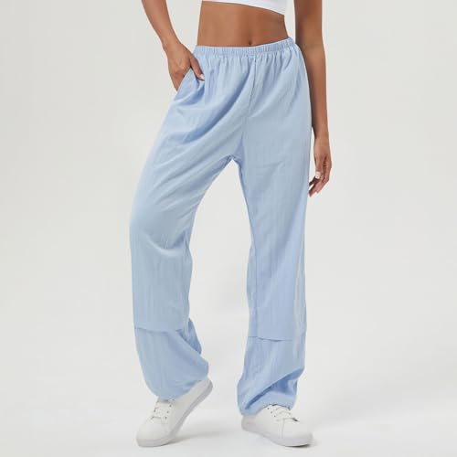 Women's Lightweight Cargo Sweatpants Casual Solid Color Elastic Waist Pants Athletic Baggy Long Pants with Pockets