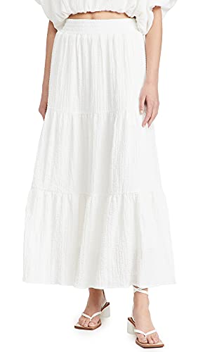endless rose Women s Tiered Maxi Skirt, White, M