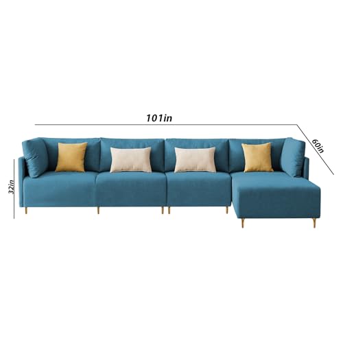 Image of Carina RHS 6 Seater L Shape Sofa Set for Living Room (Turquise Fabric) Premium Fabric Sofa