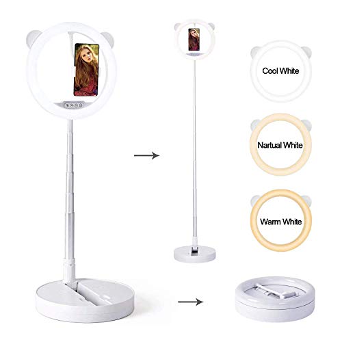 Brolight - Anillo de luz LED con soporte, 10 pulgadas plegable de mesa USB, regulable, 3 modos de color y 10 brillo, lo mejor para maquillaje, vídeo en vivo, YouTube, Vlogging, Selfi (blanco)