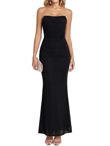 KUTUMAI Women Tube Top Corset Floral Maxi Long Formal Wedding Guest Dress