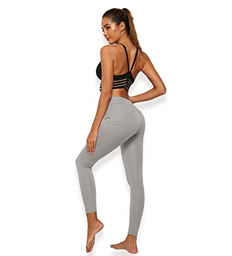 Dan Merchandise Comfort Waist Yoga Leggings with Pockets Tummy Control Workout Running Yoga Leggings for Women (Grey, 32 Regular, m)