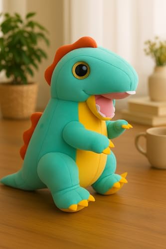 Image of Dinosaur Plush Toy, Mint Green and Yellow, Stuffed Animal with Orange Spike, Kids Cuddly T-Rex Doll, Best for Gift-35CM (DINASOR Blue)