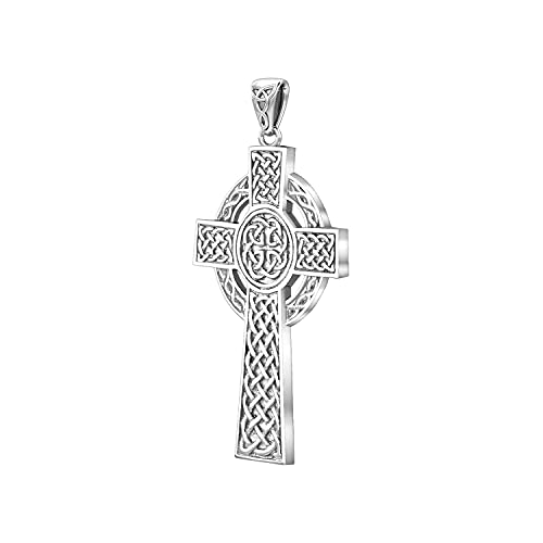US Jewels Men's 925 Sterling Silver Irish Celtic Knot Cross Religious Pendant, 43mm
