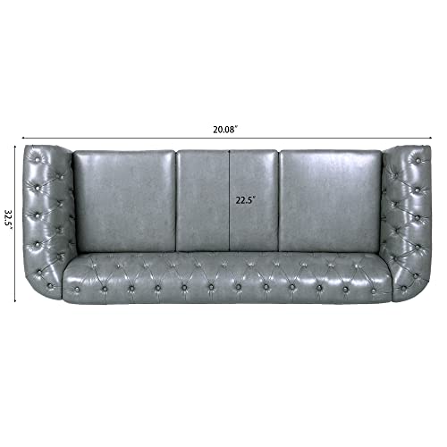 Image of LEVNARY Chesterfield Sofa, Classic Tufted Upholstered Leather Couch, Modern 3 Seater Couch Furniture with Tufted Back for Living Room Office (Gray)