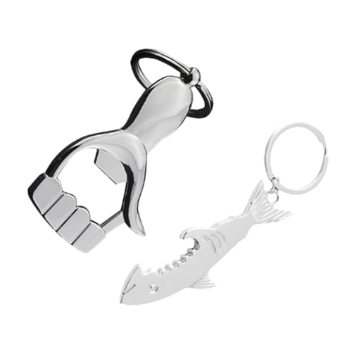HIAKDOFT 2個 ジンク合製ボトルオープナーキーチェーン サメ 親指デザイン アウトドア携帯用 軽量コンパクトでビール栓抜きに キャンプ ピク
