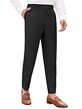 PASLTER Mens Chinos Pants Slim Fit Pleat Front Skinny Elastic Waist Dress Work Suit Pants Classic Slacks Black