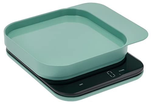 Rosti Mensura Küchenwaage, Haushaltswaage, Backwaage, Digitale Küchenwaage mit Schüssel und Tara-Funktion, Maximalgewicht 10 kg, 16,5 x 20,3 x 3,5 cm, Nordic Green