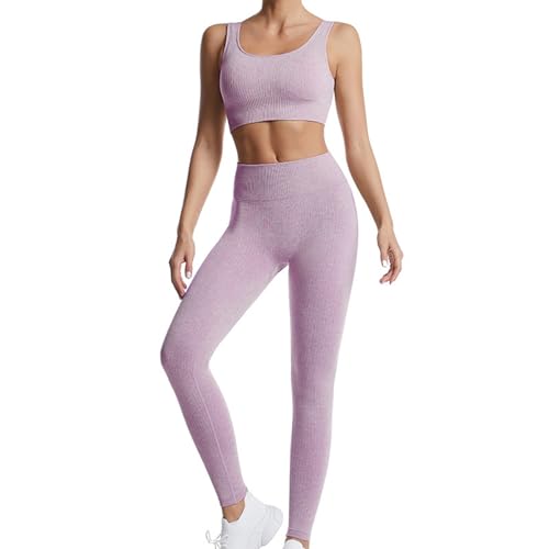 dohomiryo Abbigliamento Sportivo da Donna Set 2 Pezzi, Reggiseno Sportivo e Vita Alta Leggings Yoga Tuta Ginnastica Completo Tuta per Running Yoga Fitness Viola chiaro S