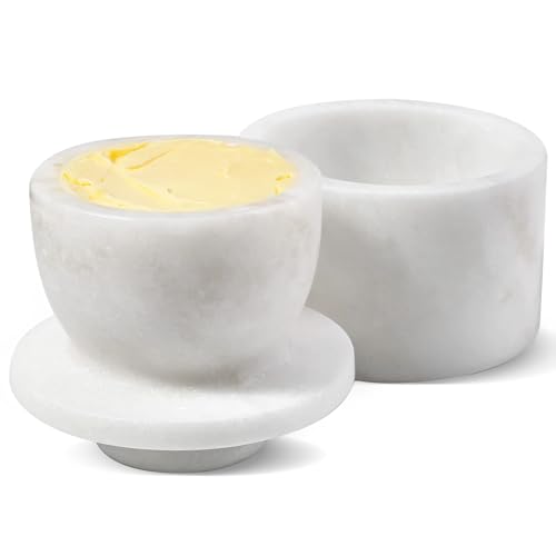 Koville Marble Butter Keeper White Handmade French Butter Holder For