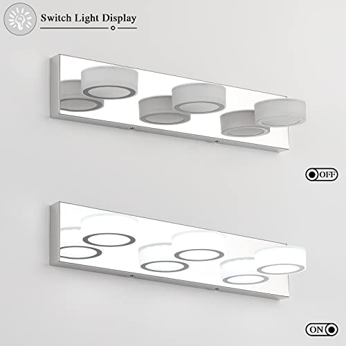 Image of 3 Light Bathroom Vanity Light, Modern Chrome Bathroom Light Fixtures Over Mirror, Bath Lamps Wall Scone 18W LED Vanity Lights with 360Rotating Lamp Head