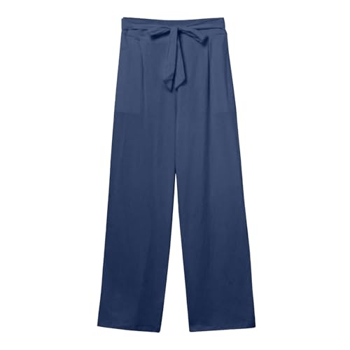 Wide Leg Dress Pants for Women Knot Tie Plus Size Linen Pants Lightweight Summer High Waisted Work Pants with Pockets4