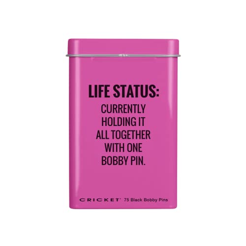 Cricket Life Status Hair Tin For Home, On the Go, Salon, Barbershops with Bobby Pins in Reusable Metal Tin, Black, 75 PC