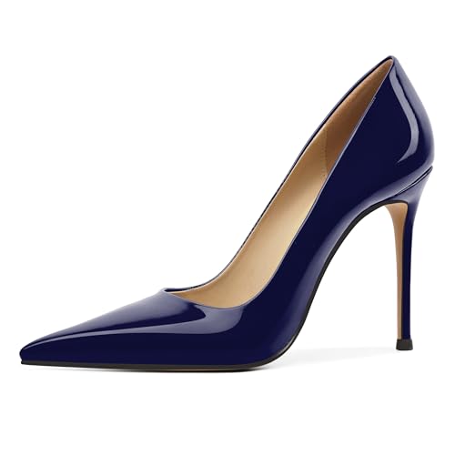 Image of Eldof Women's Classic Dress Pumps Shoes, Sexy Pointed Toe 4 inch Stiletto High Heels, Office Formal Slip On Size 5-13