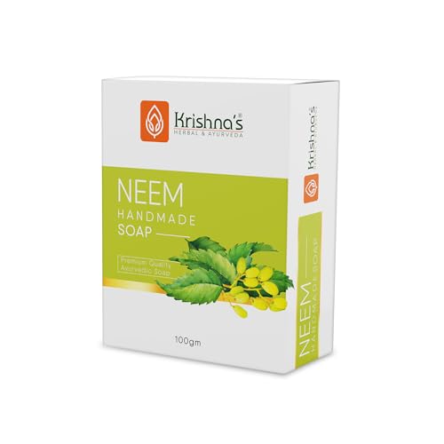 Image of Krishna's Neem Handmade Soap - 100 g each (Pack of 4) |Neem Bathing Soap for Acne | Natural Soap with Essential Oils