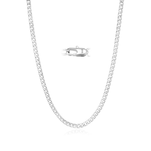 Semoya 3mm Silver Chain for Men and Women 925 Sterling Silver Necklace chain Cuban Link Chains Accessories Jewelry Gift for Men Boyfriend 20 Inch