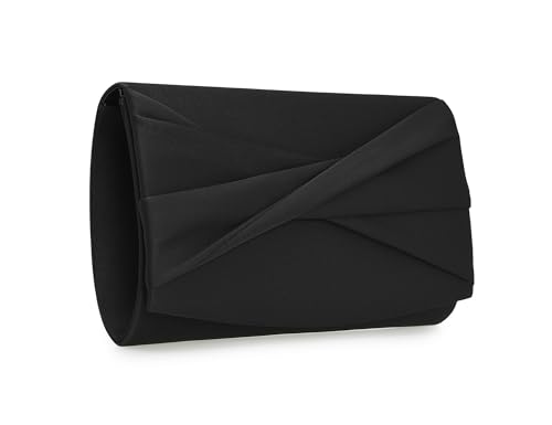 FLAIRFOLIO Satin Clutch Purses For Women Formal Clutch Purse Evening Bag Womens Clutch Purse For Wedding Bridal Prom Party (Black)