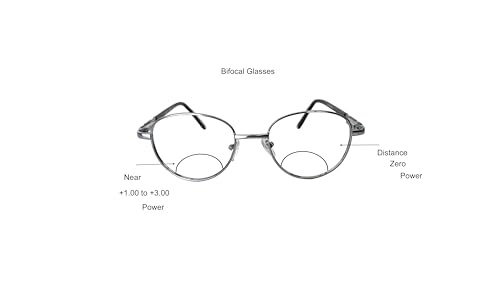 Image of Bifocal Distance Zero Near +1.00 to +3.00 Reading Glasses For Men Women, Metal Oval Shape Medium Size Full Frame With Unbrekable Anti Reflected Fibre Glasses